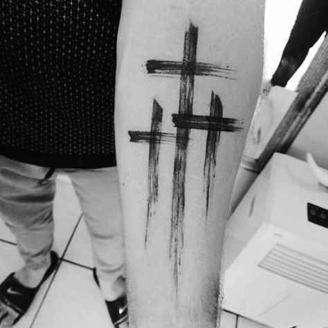 Dark Tattoos For Men, Cruces Tattoo, Model Tattoos, Tato Salib, Faith Design, Brush Tattoo, Simple Tattoos For Guys, Cross Tattoo For Men, Cross Tattoo Designs