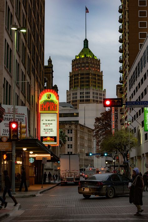 The Empire Theatre as seen from the intersection of St. Mary’s and Houston Streets in downtown San Antonio.Texas Downtown Houston Texas, San Antonio City, Houston Street, Downtown San Antonio, Downtown Houston, West Texas, San Antonio Texas, St Mary, Houston Texas