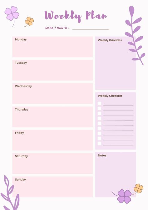 Purple White Floral Weekly Planner, Instant Download, Printable... > Increase productivity. > Simple layout to help organize your day. > Prioritize and plan your day. > Easy to use. > Can be used on device or as a printout. The listing is a digital file, hence will be downloadable upon purchase. The listing is NOT a physical product to be delivered via postage. A downloadable link to the purchased document (listing) will be available upon receipt of the purchase. Please click on the link to receive the listed document. ^ The purchase is for PERSONAL USE ONLY, as reselling of the document is strictly prohibited. ^ Variation/s in colour of the document may vary due to the type of monitor and/or printer used. Best Weekly Planner, Weekly Planner Print, Free Planner Templates, Weekly Planner Free Printable, Organize Your Day, Weekly Planner Free, Digital Notes, Writing Paper Printable Stationery, Note Writing Paper