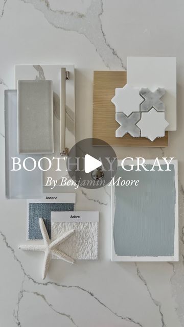 Tara Nelson on Instagram: "Boothbay Gray by Benjamin Moore 🤍  There’s a reason Boothbay Gray by @benjaminmoore is a favorite! It is such a lovely mid-toned gray with a hint of blue. It is the perfect color for so many spaces in your home.   This steely gray is a timeless color choice that pairs beautifully with Chantilly Lace and Stonington Gray. It can come off as coastal and fresh when paired with white and natural finishes and moody when paired with deeper colors and dark wood tones.   It’s the perfect color for cabinetry, accent walls, bathrooms, your front door and exteriors!  Let me know what you think!  Tile Seen Here: Star tile: Vera Anne Pattern 11.81 in. x 11.81 in. x 10mm Polished Mosaic Marble Tile from @homedepot  Marble tile: Prati 12” x 24” Honed Porcelain Field Tile in Cal Trout Gray Benjamin Moore, Boothbay Gray Bathroom, Boothbay Gray Benjamin Moore, Knoxville Gray, Boothbay Gray, Moody Coastal, Stonington Gray, Mosaic Marble, Star Tile