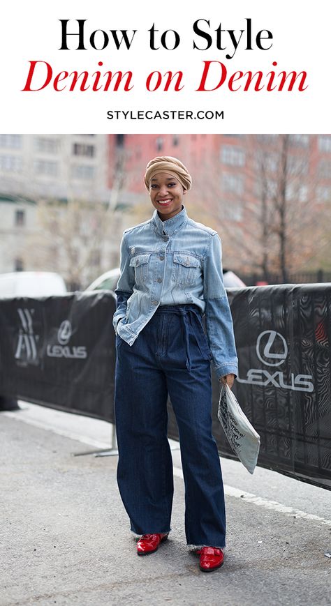 STYLECASTER | Demin On Demin Demin On Demin Outfits Casual, Demin On Demin, Denim Shirt Outfit Women, All Denim Outfits, Denim Shirt Outfit, Denim On Denim Looks, Womens Beach Fashion, Denim On Denim, Womens Fashion Casual Winter