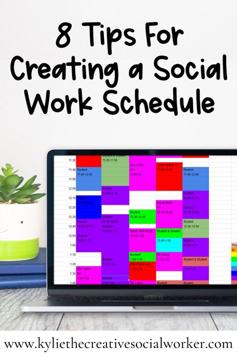 8 Tips For Creating a Social Work Schedule - Kylie The Creative Social Worker | All rights reserved Social Worker Caseload Organization, Case Worker Organization, Social Work Tools, Meet The School Social Worker, School Social Work Outfits, Social Worker Office Decor Ideas, School Social Worker Outfits, Social Work Organization, Case Manager Outfits