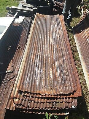 ONE Vintage 8 ft Corrugated Roof Panel Tin Old Rusty Metal PICK UP ONLY 105-18J | eBay Barnwood And Tin Walls, Shiplap And Tin Wall, Tin Walls Rustic Kitchen, Tin On Walls Ideas, Corrugated Metal Walls, Shed Makeover Interior, Barn Tin Wall, Corrugated Tin Ceiling, Tin Shower