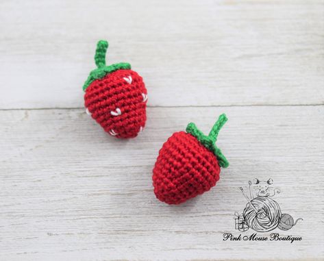 Sweet Strawberry – Pink Mouse Boutique Pink Mouse, Crochet Strawberry, Crochet Motif Patterns, Mini Balloons, Stylish Crochet, Crochet Bookmarks, Crochet For Boys, Crochet Cross, Crochet Applique