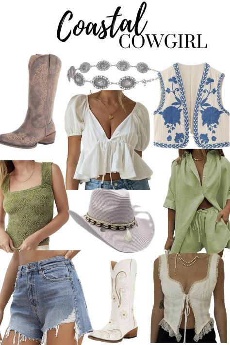 Summer Cowgirl Outfits, Coastal Cowgirl Aesthetic, Cowgirl Bachelorette Parties, Aesthetic Coastal, Cowgirl Look, Cowgirl Bachelorette, Cute Country Outfits, Cowgirl Aesthetic, Nashville Outfits