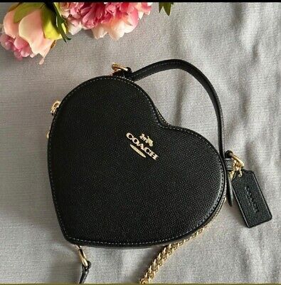 Top Seller for NWT Coach CE652 Heart Crossbody In Crossgrain Leather Black, Women's Bags Coach Heart Crossbody Bag, Coach Heart Crossbody, Coach Bag Black, Coach Heart Bag, Trending Bags, Black Coach Bag, Pretty Purses, Heart Shaped Bag, 22nd Birthday