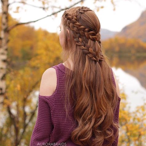 Braid inspired by the fabulous Deanerys Targaryen Who is your favourite character from Game of Thrones? Red Hair, Long Hair, A Woman, Braids, Hairstyles, Lake, Purple, Water, Red