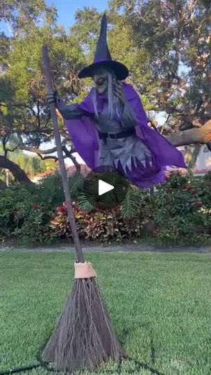 🔥Hot Sale-12 ft. Flying Witch | 💥We love being "that house" when it comes to holiday decorating😎This Flying Witch definitely the best addition to Halloween.😍So many people stop and take... | By HervnsFacebook Flying Witch Decoration, Flying Witch Diy, Diy Flying Witch, Diy Witch Decorations Outdoor, Witches Yard Decorations, Flying Decorations, Flying Witch Halloween, Halloween Witch Decorations, Witch Diy