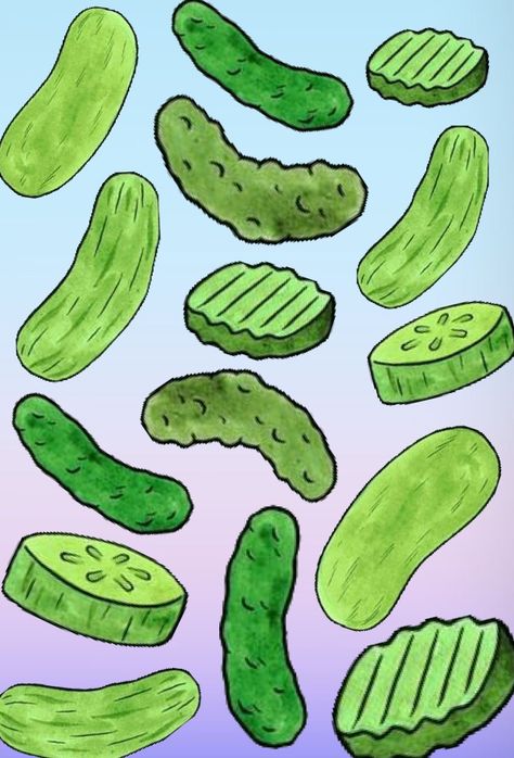 Cartoon Pickle Drawing, Pickle Drawings Easy, Pickle Aesthetic Wallpaper, How To Draw A Pickle, Pickle Jar Drawing, Pickle Watercolor, Pickles Painting, Funky Widgets, Pickle Drawings