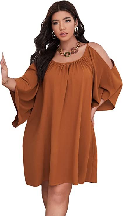 SOLY HUX Women Plus Size Summer Dress Cold Shoulder 3/4 Sleeve Short Tshirt Dress at Amazon Women’s Clothing store Western Dress For Women, Plus Size Summer Dress, Plus Size Summer Casual, Plus Size Summer Dresses, Vestido Plus Size, Short Summer Dresses, Plus Size Summer, Plus Size Kleidung, Polyester Dress