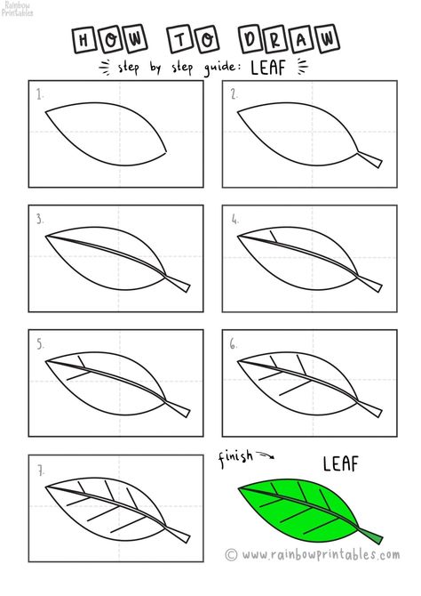 Kids think its fun. Let's learn one of the simplest building blocks of nature – a green leaf – in this simple step-by-step drawing tutorial. This tutorial and our many others are suitable for ages 3 to 8. Great for young preschoolers and kindergartens. Not hard! - Guide, How To Draw Leaf, NATURE, LEAVES Step by Step for Beginners and Kids, Easy, Simple | Printable Drawing Worksheet, Art, Art for Beginners, Drawing tutorials for children, art tips, hacks, trips for learning to draw cartoon style. How To Draw A Leaf Easy, Easy Leaf Drawing Step By Step, How To Draw A Leaf Step By Step, How To Draw Leaves Step By Step, How To Draw Leaf, How To Draw A Leaf, How To Draw Leaves, Drawing Worksheets For Kids, Easy Leaf Drawing