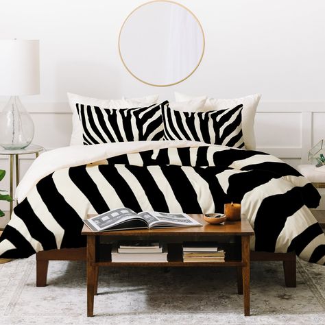 Bless international Natalie Baca Zebra Stripes Duvet Cover Set | Wayfair Zebra Bedroom Decor, Zebra Bedroom, Zebra Room, Striped Bedroom, Apartment Tips, White Duvet Cover, Luxe Bedroom, Apartment Makeover, Striped Room