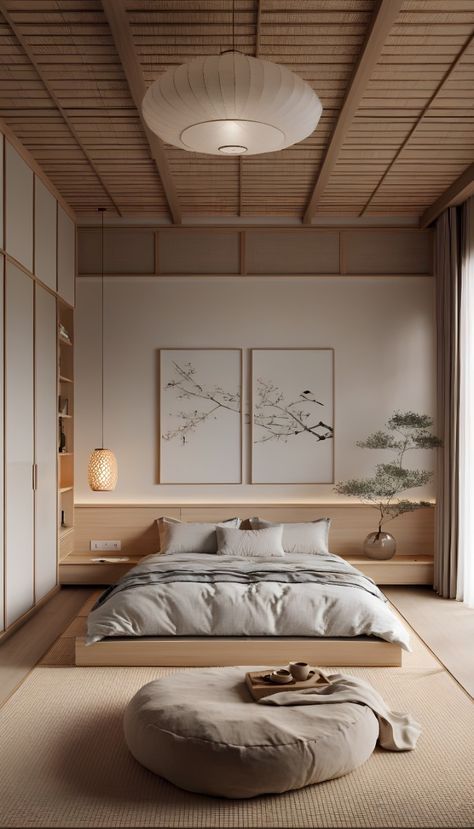 Neutral Tone Wood Floors, Simple Minimalist Interior Design, Light Japanese Aesthetic, Soft Interior Design Bedroom, Ryokan Interior Japanese Style, Japandi Exterior Paint Colors, Calming Bedroom Interior Design, Japan Aesthetic Bedroom Ideas, Bedroom Inspirations Modern Simple