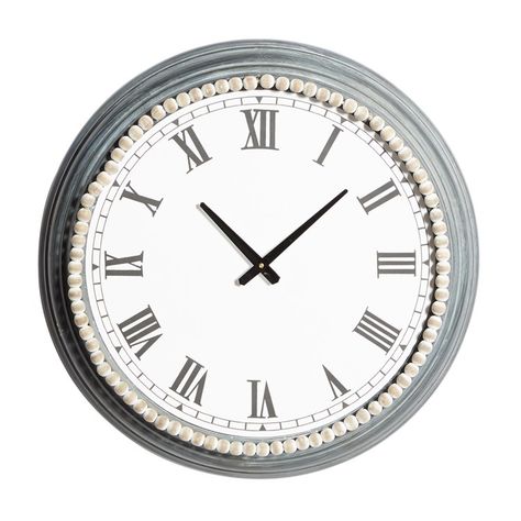 Clock Farmhouse Wall 23 x 23 x 3 Inch Round White Roman White Metal Farmhouse, Metal Farmhouse, White Clock, Roman Numeral Clock, Farmhouse Wall Clock, French Provincial Style, White Clocks, Oversized Wall Clock, Nails And Screws