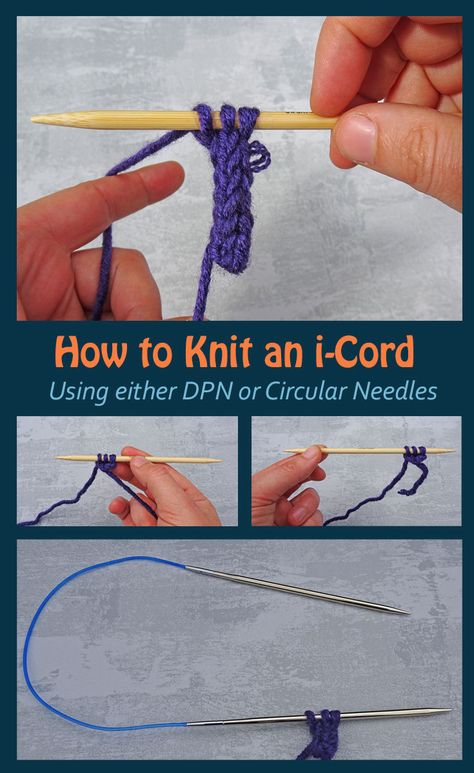 How to Knit an i-cord.  Photo tutorial showing how to knit an icord on DPN or circular needles Bamboo Knitting Needles, Vogue Knitting, I Cord, Knitting Instructions, Double Pointed Needles, Hand Crochet Baby Blanket, Learn How To Knit, Knitted Flowers, Knitted Wit