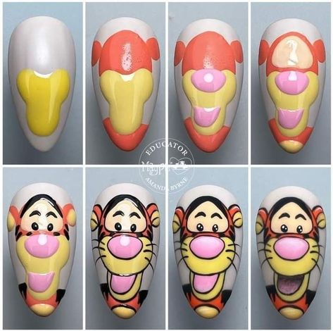 Nail Art Design 2023, Nail Art Step By Step, Cartoon Nail Designs, Character Nails, Art Step By Step, Disney Acrylic Nails, Mickey Nails, Nail Art Diy Easy, Animal Nail Art