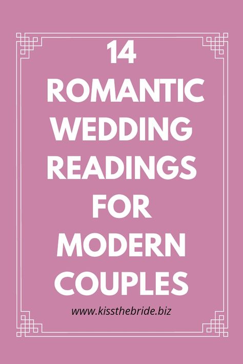 Don't be stuck for wedding reading ideas. We have 14 lovely examples of wedding readings you can use at your wedding ceremony. #romanticweddingreadings #uniqueweddingreadings #nontraditionalweddingreadings #weddingreadings #weddingreadingexamples Wedding Reading, Wedding Ceremony Readings, Kiss The Bride, Wedding Ceremony Script, Wedding Script, Romantic Wedding Ceremony, Wedding Readings, Wedding Poems, Religious Wedding