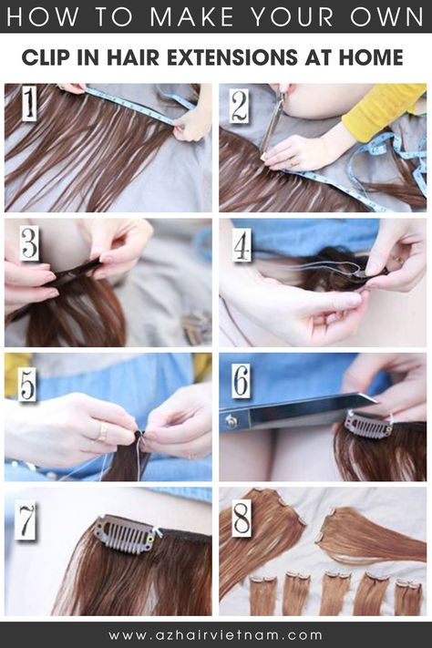 Clip-in hair extensions are one of the best woman's best friend. However, due to some objective reasons like import duty or expensive transportation, etc, making some clip-in hair extensions available in the market can be expensive. So, why should we spend a lot of money to buy clip-in hair extensions when we can make clip-in hair extensions at home? How To Sew Clips Into Hair Extensions, How To Make Extensions, How To Put On Clip On Hair Extensions, Diy Hair Extensions, Hair Company, Hair Extension Clips, Long Hair Extensions, Fake Hair, Beauty Tips For Hair