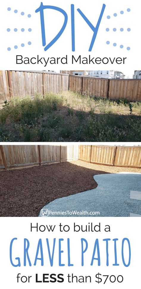 Gravel Patio Diy, Diy Backyard Makeover, Rock Patio, Inexpensive Backyard Ideas, Gravel Landscaping, No Grass Backyard, Gravel Patio, Cheap Backyard, Hardscape Design