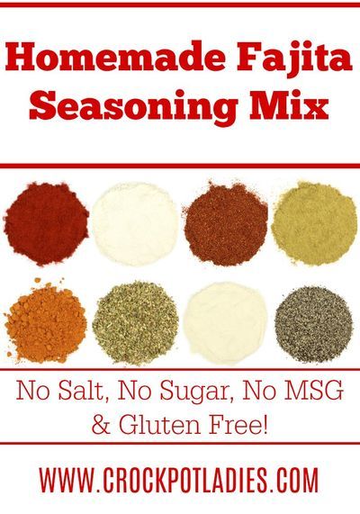 Homemade Fajita Seasoning Mix - Skip the packets and make your own homemade fajita seasoning mix instead. Gluten free with no salt, sugar or MSG this healthy recipe is great for any diet! [ZERO Weight Watchers SmartPoints + Gluten Free, Low Calorie, Low Carb, Low Cholesterol, Low Fat, Low Sodium, Low Sugar, Keto, Paleo, Vegan & Vegetarian] #CrockPotLadies #SeasoningMixes #HomemadeMixes #Frugal #FrugalRecipes #Healthy #HealthyRecipes Salt Free Fajita Seasoning, Low Sodium Fajita Seasoning, Low Sodium Fajita Seasoning Recipe, Low Sodium Ranch Seasoning, No Sodium Seasoning Blends, Gluten Free Seasonings, Low Carb Low Cholesterol, Crockpot Fajitas, Low Sodium Recipes Heart