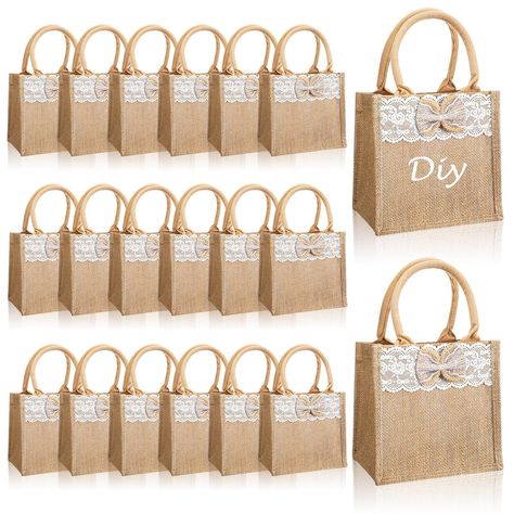 PRICES MAY VARY. Burlap Gift Bags Bulk: this package includes 20 pcs of burlap tote gift bags and each bag is elegantly decorated with lace and bows; This generous quantity ensures you have enough bags to cater to your guests and their needs, ideal for wedding, bridal party gifts, favors, or party favor supplies Reusable Burlap Jute Material: these mini wedding burlap jute tote bags are crafted with burlap jute, offering sturdiness and reliability; The bags are long lasting and reusable, serving Cheap Evening Bag For Party Season Events, Cheap Beige Evening Bag As Gift, Affordable Versatile Bags For Gift, Jute Bag Packaging Ideas, New Orleans Welcome Bag Wedding, Hotel Bags For Wedding Guests Goodies Welcome Baskets, Guest Welcome Baskets Wedding, Bridal Brunch Gifts Party Favors, Destination Wedding Party Favors Guest Gifts