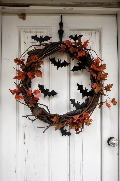 21 Best DIY Halloween Door Decorations You Need To Recreate Diy Tasteful Halloween Decorations, Diy Spooky Wreath, Halloween Branches Diy, Witchy Wreaths For Front Door, Halloween Apartment Door Decor, Spooky Season Decorations, Cottagecore Halloween Decor, Halloween Reef, Couronne Halloween