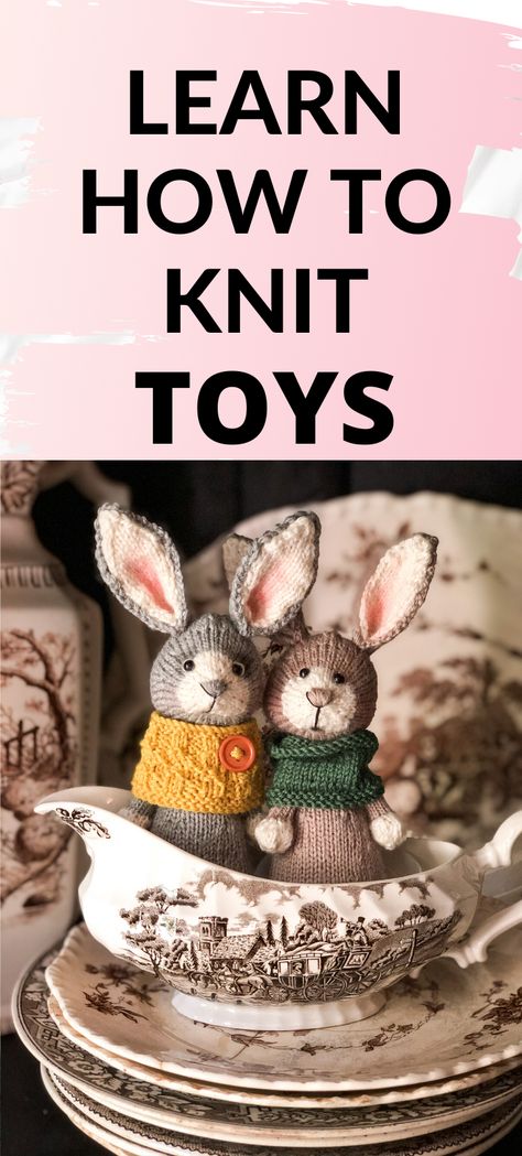 You can learn how to knit toys! Yes, you can! Learn how to cast on, knit, purl and many other necessary skills. Cute Knitting Ideas Animals, How To Knit Stuffed Animals, Knit Animal Patterns Free, Knit Animal Patterns, Knit Toy Patterns, Easter Knitting Patterns Free, Knitted Animal Patterns, Knitted Toys Patterns, Knitting Animals