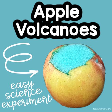 Apple Volcanoes - Easy Science Experiment Apple Volcano Experiment, Volcano Experiment, Teaching Mama, Toddler Lessons, Simple Science, Scientific Experiment, Easy Science Experiments, Make Learning Fun, Science Activities For Kids