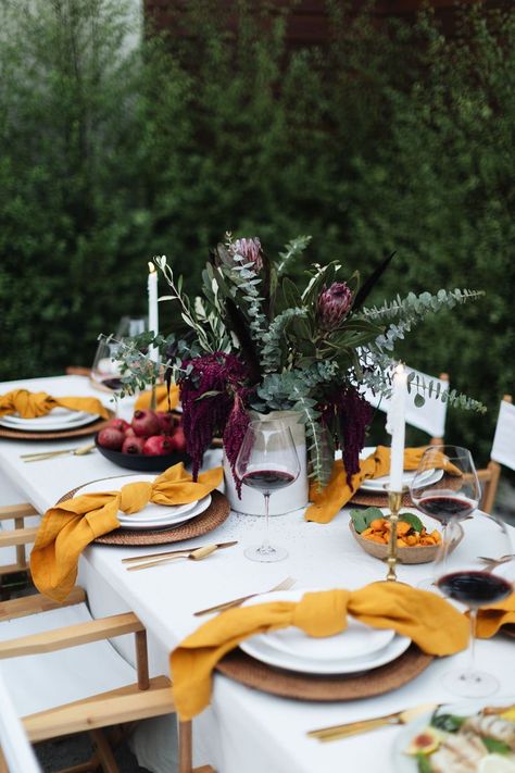 A Fall Tablescape by Kat Tanita - With Love From Kat Fall Decor Pumpkins, Gold Candlesticks, Thanksgiving Tables, Decor Pumpkins, Thanksgiving Friendsgiving, Fall Dinner Party, Thanksgiving Dinner Table, Tafel Decor, Dinner Party Table