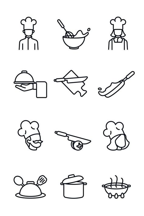 Chef Icon Collection Chefs Kitchen Design, Logo Luxe, Recipes Chili, Pasta Bread, Luxe Logo, Cooking Icon, Cooking Logo, Restaurant Icon, Kitchen Icon