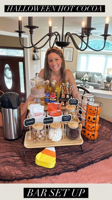 Tara Panasiuk on Instagram: "HALLOWEEN HOT COCOA BAR 🎃🖤 Comment “COCOA” to be sent all the items used for this 🥰   This will be a favorite at your parties and entertaining this season 🧡 Totally can customize with your guests favs! Don’t forget the pumpkin spice 😉 haha   Enjoy!!  #halloween #halloweenideas #entertainingathome #partyideas #fallvibes" Halloween Hot Chocolate Bar Ideas, Autumn Hot Cocoa Bar, Halloween Cocoa Bar, Coffee Bar Halloween Decor, Halloween Hot Cocoa Bar, Fall Hot Cocoa Bar, Halloween Coffee Bar Ideas, Cider Bar Wedding, Apple Cider Bar Wedding