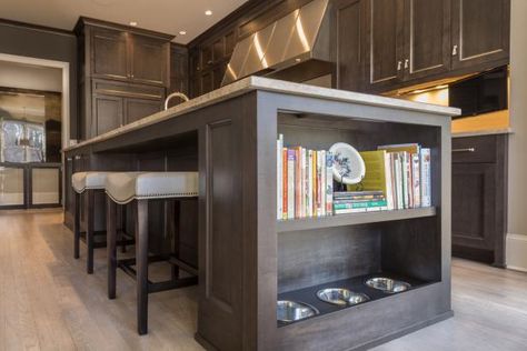 Multipurpose Kitchen Island, Pet Food Station, Cookbook Storage, Dog Feeding Station, Unique Kitchen Design, Diy Kitchen Island, Dog Rooms, Kitchen Island Design, Transitional Kitchen