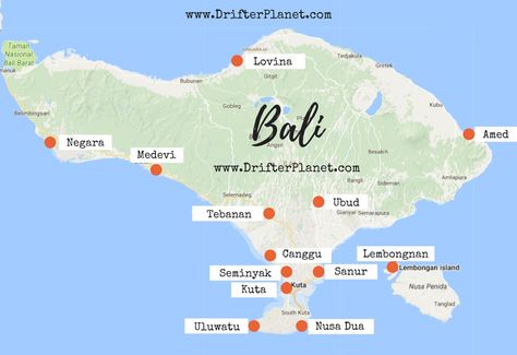 Bali Map - Where to stay in Bali Bali Destinations, Lovina Bali, Bali Map, Lembongan Island, Bali Bucket List, Temple Bali, Bali Baby, Travel Bali, Voyage Bali