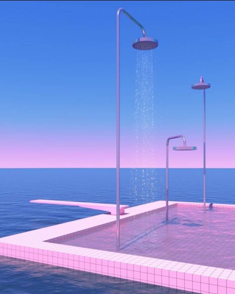 Dream Pools Liminal Space, Liminal Space Landscape, Calming Liminal Spaces, Pool Room Liminal Space, Pretty Liminal Space, Vaporcore Aesthetic, Liminal Space Illustration, Ocean Liminal Space, Liminal Places Aesthetic