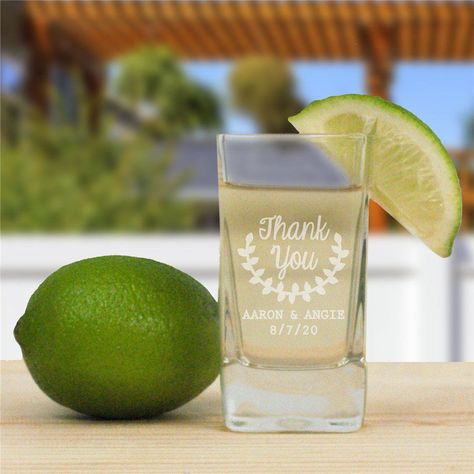 Thank your guests for taking part in your big day with a personalized shot glass #uniqueweddingfavors #weddingfavorideas #weddingfavors #personalizedweddingfavors Wedding Favours Shots, Birthday Shot Glasses, Personalized Kitchen Gifts, Birthday Shots, Personalized Grandma Gifts, Custom Wedding Favours, Wedding Store, Engraved Wedding, Personalized Gifts For Dad