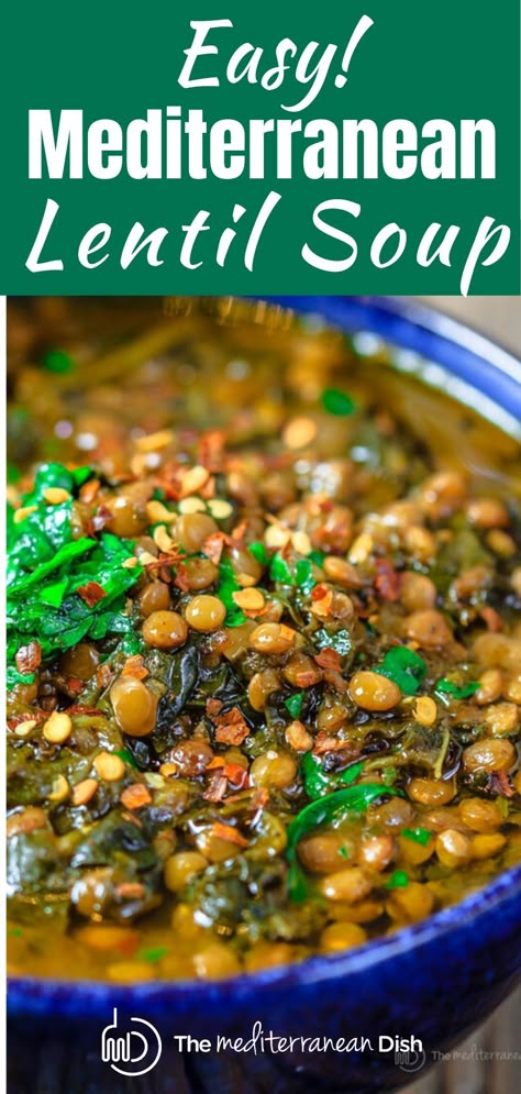 Lentil Soup With Spinach, Spinach Lentil Soup, Spinach Lentil, Spicy Soup Recipes, Soup Lentil, Spicy Spinach, Mediterranean Soup, Best Lentil Soup Recipe, Spicy Lentil Soup