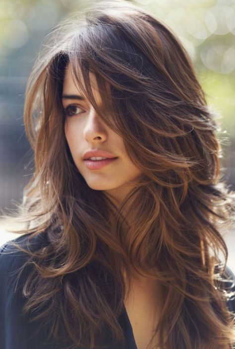 Long Swoopy Layers, Long Thick Layered Haircuts, Low Maintenance Long Layered Haircut, Haircut Style Long Hair, Long Bangs Medium Length Hair, Haircuts For Long Hair With Layers 2024, Curled Mid Length Hair, Many Layers Haircut, Multiple Layers Haircut