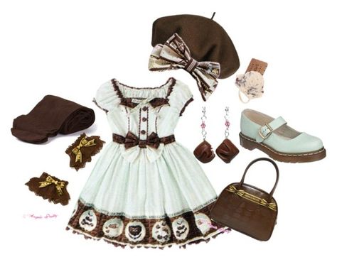 "Melty Chocolate - Angelic Pretty" by roseunspindle ❤ liked on Polyvore featuring Biba, Betmar, Dr. Martens, bow, lace, chocolate, mint and brown Mint And Brown, Bond Outfits, Mint Outfit, Mint Aesthetic, Ejen Ali, Kawaii Shoes, Chocolate Mint, J Fashion, Mint Chocolate