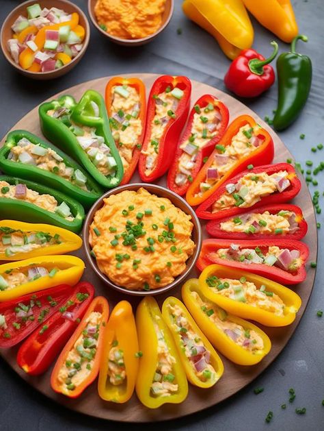 Cheesy Fiesta Mini Peppers Snack Ideas Vegetarian, Mexican Snacks Recipes, Antipasto Appetizers, Coktail Party, Creamy Pimento Cheese, Food Starters, Hello 60, Party Essen, Mini Peppers