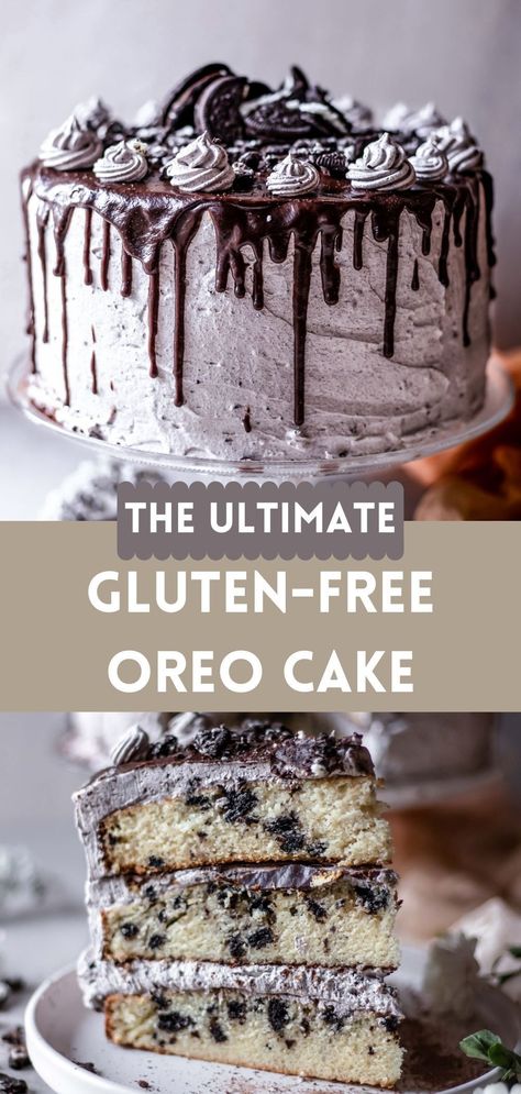 This Gluten-Free Oreo cake is spongy, tender, super flavourful, Oreo infused, silky, light, festive and so yummy! Gluten Free Dairy Free Cake, Oreo Cake Recipe, Oreo Recipe, Gluten Free Dairy Free Dessert, Gluten Free Cake Recipe, Easy Gluten Free Desserts, Dairy Free Cake, Gluten Free Bakery, Gluten Free Desserts Recipes