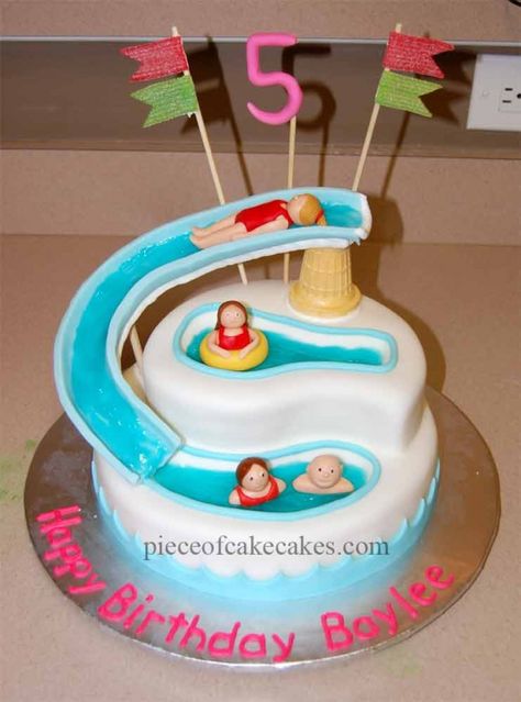 Waterpark Cake @Elizabeth Campbell you know you like it :) Waterpark Birthday Party, Slip N Slide Party, Waterslide Cake, Thunderbirds Cake, Playground Cake, Finn Cakes, Swimming Pool Cakes, Water Park Birthday, Pool Birthday Cakes