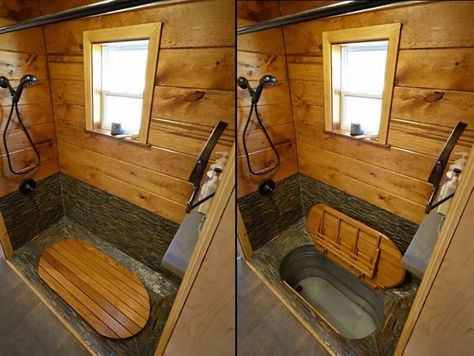 Hidden bathtub Tiny House Bathtub, Diy Tiny House Plans, Gooseneck Tiny House, Wohne Im Tiny House, Cama Queen Size, Japanese Soaking Tubs, Diy Tiny House, Cabin Bathrooms, Best Tiny House