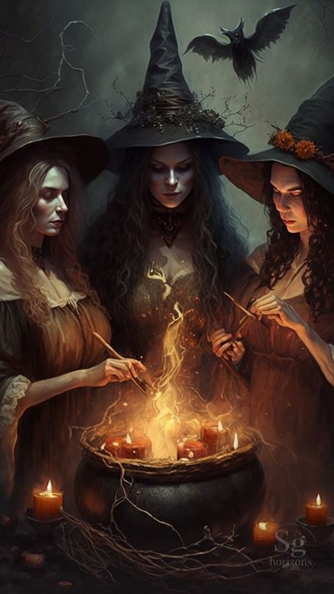 Witch Magic Art, Witch Art Aesthetic, Witch Fantasy Art, Halloween Witch Art, Witchcraft Art, Witch Wallpaper, Witch Pictures, Three Witches, Witch Coven