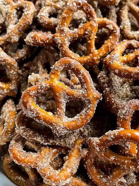 Cinnamon Pretzels Easy, Pretzel Recipe Cinnamon Sugar, Cinnamon Snacks, Parmesan Pretzels, Cinnamon Sugar Pretzels Recipe, Cinnamon Pretzels, Seasoned Pretzels, Cinnamon Sugar Pretzels, Pretzel Snacks