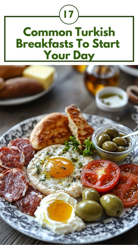 A plate filled with traditional Turkish breakfast items, including menemen, simit, olives, and a side of honey and butter, ready to be enjoyed for a hearty and flavorful morning meal. Turkish Breakfast Traditional, Middle Eastern Breakfast, Thanksgiving 2022, Turkish Breakfast, Savory Dishes, Meal Of The Day, Culinary School, Savory Breakfast, Middle Eastern Recipes