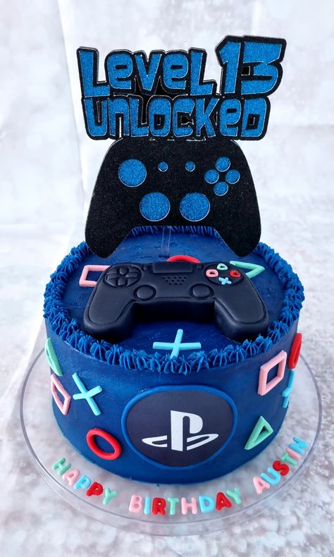 Game Cake Ideas, 10th Birthday Cakes For Boys, Gamer Birthday Cake, Gaming Cake, Video Game Cake, Playstation Cake, Game Cake, Cake Designs For Boy