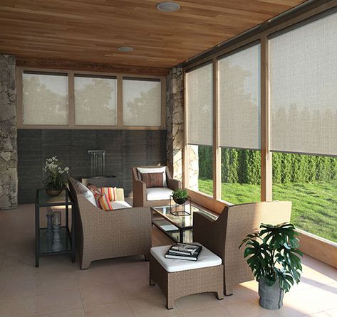 Custom Levolor Solar Shades at Lowe's Custom Blinds & Shades Store Solar Roller Shade, Fabric Roller Shades, Cordless Roller Shade, Window Roller Shades, 4 Season Room, Custom Shutters, Sunroom Designs, Shade Store, Faux Wood Blinds