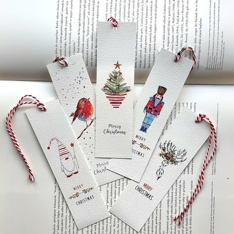 Watercolour Christmas, Christmas Gift For Friends, Christmas Bookmarks, Paper Bookmarks, Watercolor Bookmarks, Bookmark Gifts, Personalised Christmas Cards, Watercolour Gift, Christmas Gifts For Friends