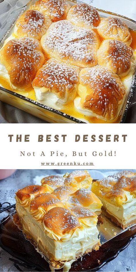 Not A Pie, But Gold! The Best Dessert Taught by an Arab Cook Ingredients: For the Batter: 3 eggs + 1 egg (for brushing) 150 grams sugar A pinch of salt 100 ml vegetable oil 70 ml milk 200 grams flour 1 tablespoon baking powder #PerfectDessert #NotaPieButaGold Puffy Pastry, Cottage Cheese Desserts, Food To Try, The Best Dessert, Easter Food, Best Pie, Unique Desserts, 3 Eggs, Ideas For Easter