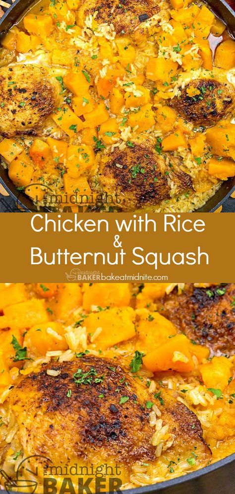 Rice And Squash Recipe, Butternut Squash Crockpot, Rice And Butternut Squash, Butternut Squash Dinner, Butternut Squash Rice, Chicken Squash, Butternut Squash Casserole, Butternut Squash Curry, Healthy Butternut Squash